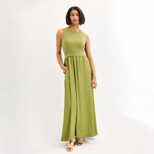 Taylor Olive Green Sleeveless Maxi Dress Like New Soze Medium